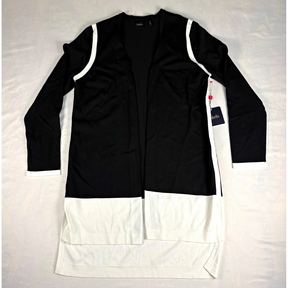 Rafaella NWT Black/White Colorblock Open Front Knit Cardigan Contrast Trim L